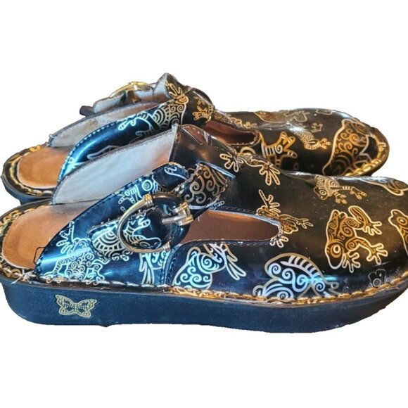 Alegria Sz 37 Gold And Silver Frog Clogs Mules ALG-DON-361 - Picture 1 of 7